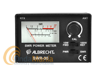 MEDIDOR DE ESTACIONARIAS ROE Y POTENCIA ALBRECHT SWR-30 - Medidor de ROE estacionarias y potencia con un rango de frecuencias de 3.5 a 50 Mhz y de 26 a 30 Mhz con una impedancia de 50 Ohm. y una precisión de +-5%. Dispone de dos escalas de potencia de 0 a 10 W y de 0 a 100 W. 