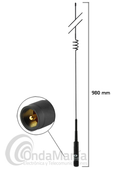 KOMUNICA POWER PWR-NR-770HB ANTENA DOBLE BANDA VHF / UHF PARA MOVIL COLOR NEGRO - Antena para móvil doble banda VHF-UHF Komunica PWR-NR-770HB con 200 W, conector PL, 980 mm de longitud, 3 dBi en VHF y 5.5 dBi en UHF, color negro
