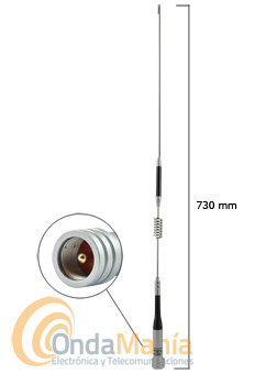 DIAMOND SG-M507 SUPER GAINER MINI ANTENA DOBLE BANDA 144 Y 430 MHZ PARA MOVIL - Antena Diamond doble banda VHF y UHF para móvil con una ganancia de 2,15 dBi en VHF y 5,2 dBi en UHF, tiene una longitud de 0,73 mts y un peso de 155 gramos.
