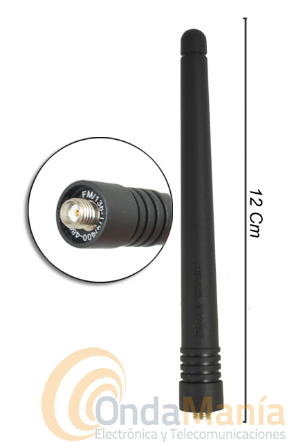 ANTENA ORIGINAL PARA EL BAOFENG UV-5R - Antena doble banda original para el Baofeng UV-5R o para cualquier walky con SMA invertido en su toma de antena, es doble banda y tiene 12 cm de longitud.