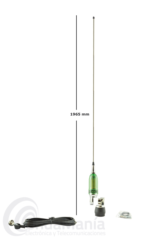 SIRIO PERFORMER 5000 LED ANTENA MOVIL CON ROTULA PARA 27 MHZ - Antena móvil de banda ciudadana (27 Mhz) de 5/8 con bobina iluminada al transmitir y rótula, varilla cónica de acero inoxidable 17/7 PH, 1965 mm de longitud, incluye base y 4 mts de cable RG-58 (No incluye conector PL). Incluye certificado de autenticidad.