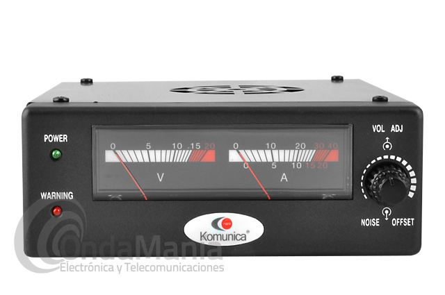 KOMUNICA AV-825NF FUENTE DE ALIMENTACION CON CANCELACION DE RUIDO - Fuente de alimentación Komunica AV-825NF conmutada extraplana con instrumentos, 220V. C.A. a 13,8V C.C. (regulable entre 9 y 16V) de 20 a 25 Amp. y 0,90Kg, Noise Filter.