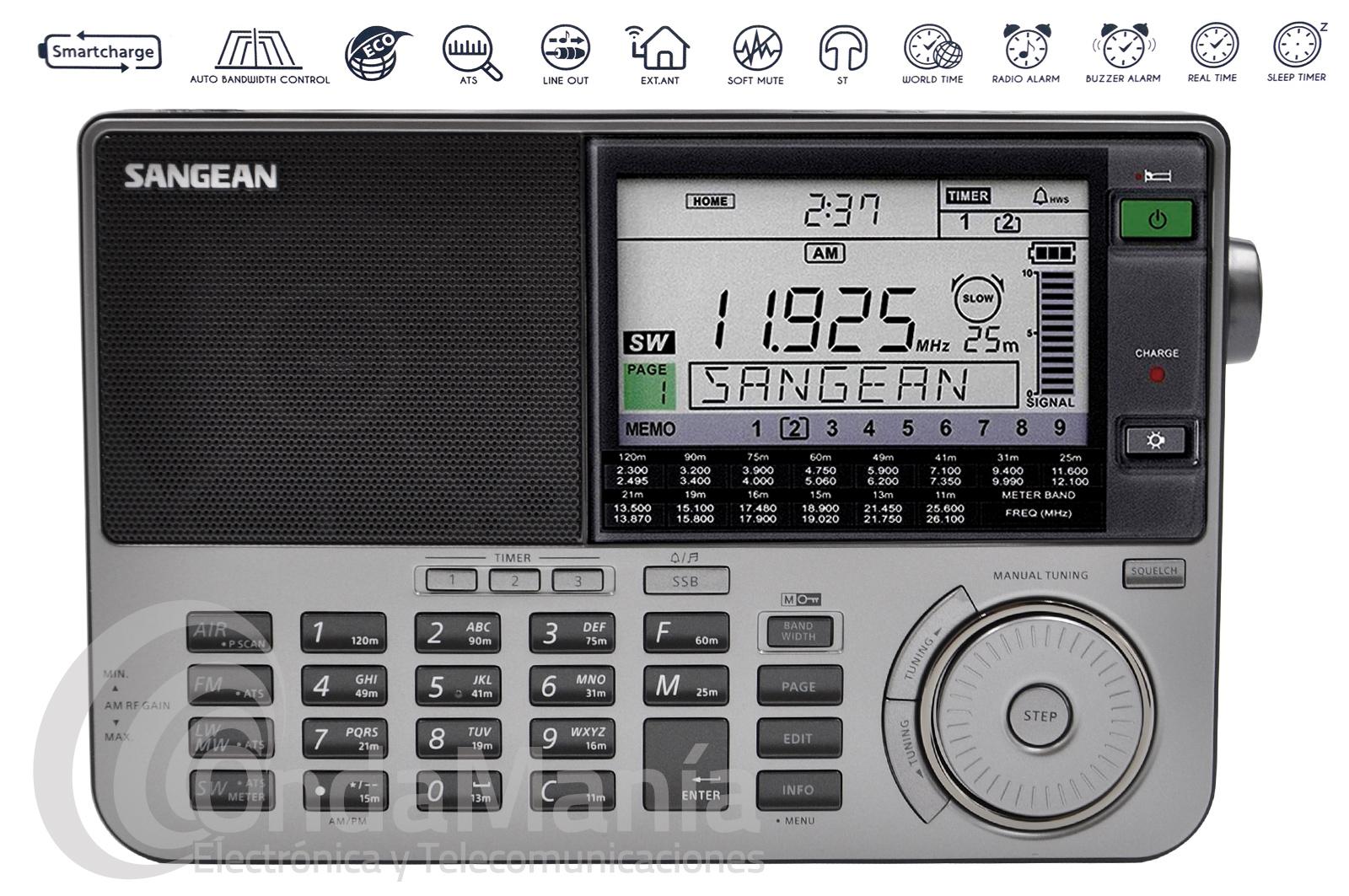 Polo Retencion Patentar RADIO DIGITAL MULTIBANDA SANGEAN ATS-909X2 NEGRO-GRIS FM CON RDS, SW, MW,  LW Y BANDA AEREA