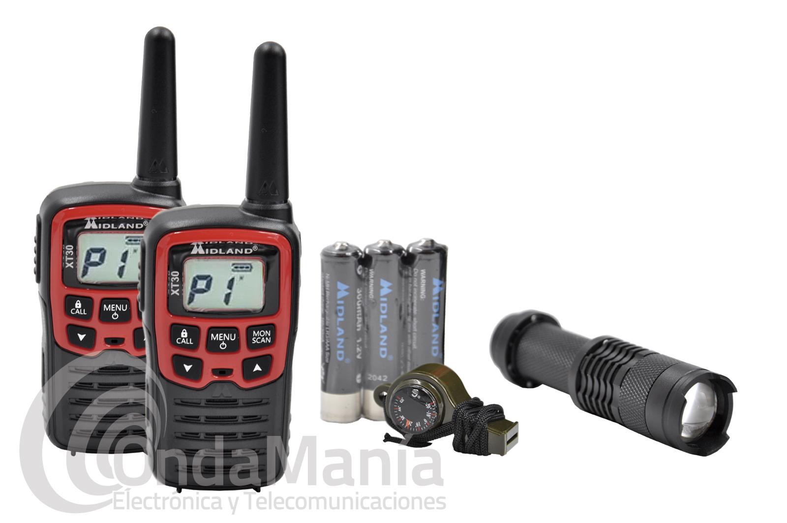 Del Sur Esmerado esqueleto MIDLAND EK30 kit de emergencia compuesto por 2 walkie talkies Midland  XT-30+SILBATO CON BRUJULA+LINTERNA
