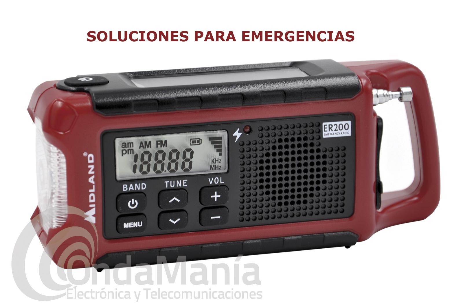 Radio de emergencia MIDLAND ER200 con linterna y múltiples modos de carga
