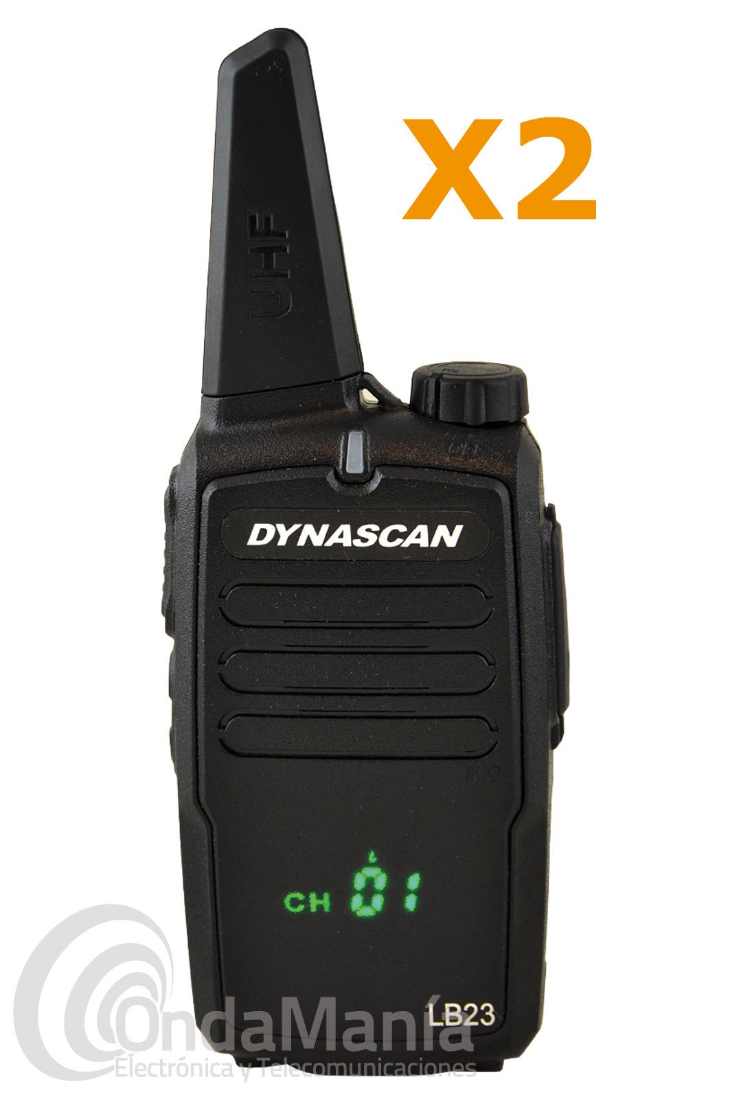 Dynascan LB23 Pareja de walkie talkies PMR-446 de uso libre con pantalla oculta 