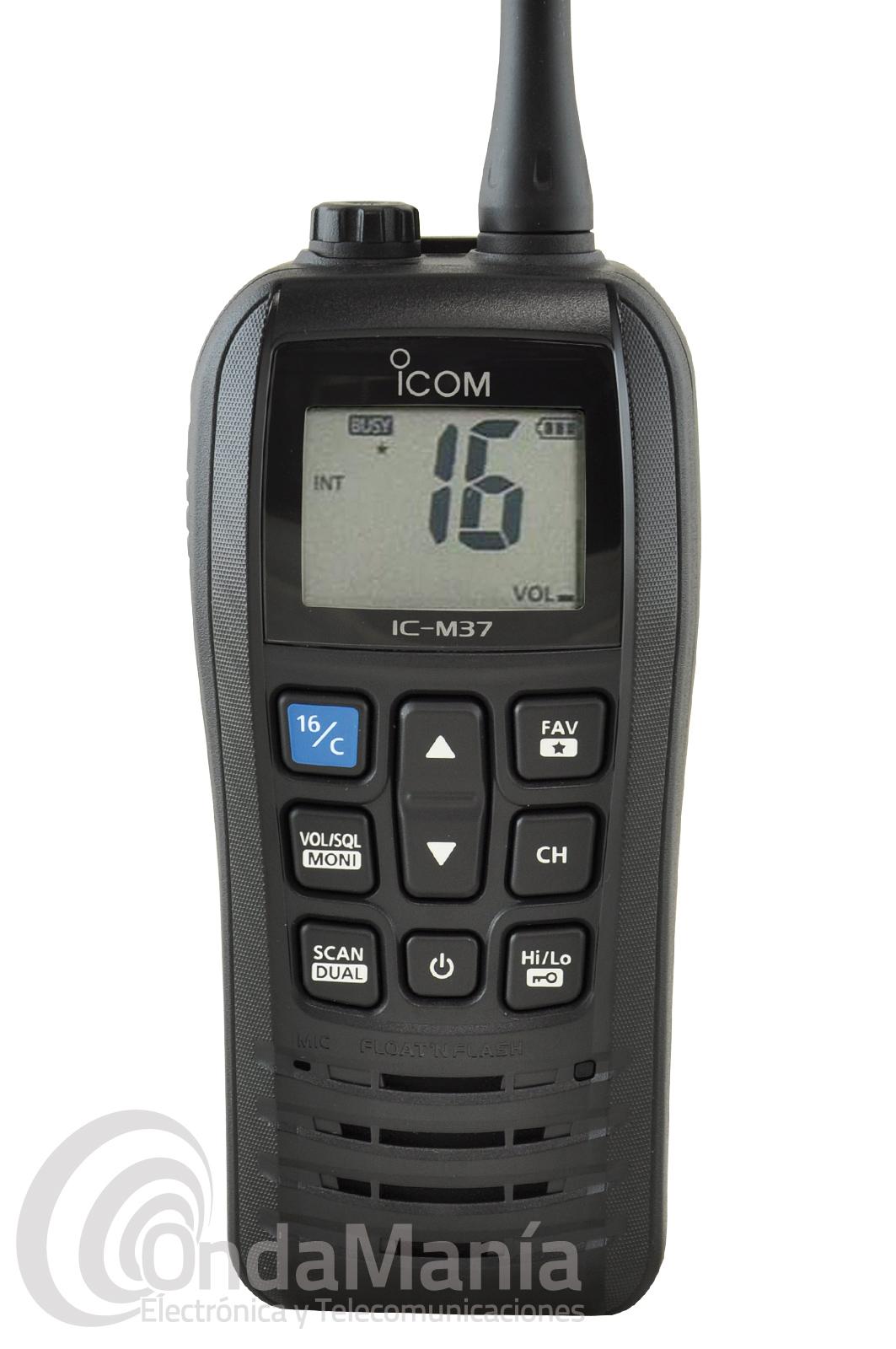 TALKIE MARINO DE VHF ICOM IC-M37 CON 6 WATIOS DE POTENCIA, 12 HORAS DE FLOTA, IP57 |ICOM| ONDAMANIA TU DSTRIBUIDOR AUTORIZADO DE WALKYS ICOM