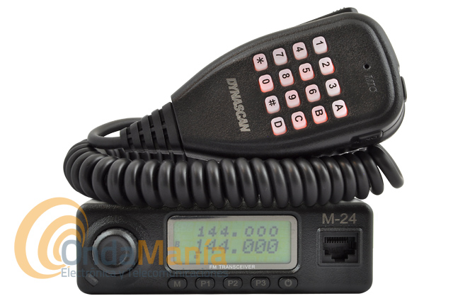 DYNASCAN M-24 MINI EMISORA MOVIL DE VHF CON RADIO FM COMERCIAL - Emisora de VHF con receptor de radio FM comercial, dispone de 199 canales de memoria, dos niveles de potencia seleccionables 4W /10W, reducido tamaño, micrófono con teclado y dos teclas laterales para subir y baja frecuencias o memorias, tonos CTCSS y DCS.