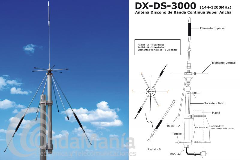 ANTENA DISCONO D-ORIGINAL DX-DS-3000 CON UN RANGO DE 75 MHZ A  3 GHZ