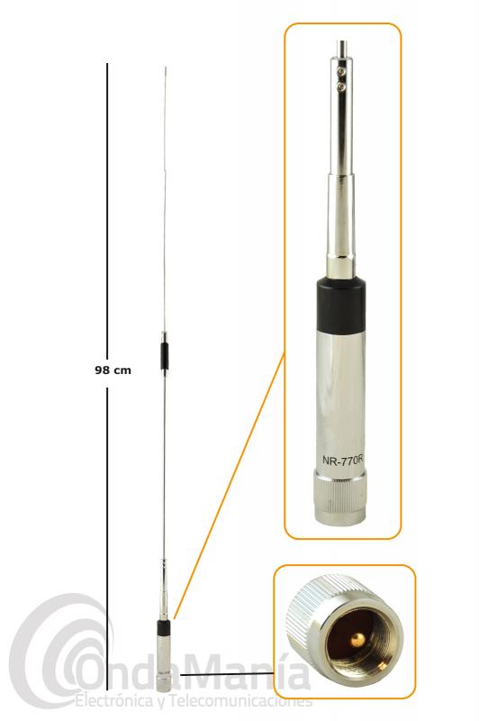 D-ORIGINAL NR-770R ANTENA DOBLE BANDA PLATA PARA MOVIL - Antena mvil doble banda D-Original DX-NR-770R con 98 cm de longitud y 210 g. de peso.