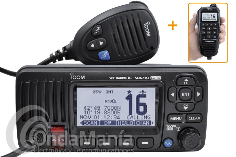  ICOM IC-M423GE GPS BLACK+HM-195GB EMISORA MARINA VHF DSC CLASE D, IPX7, RECEPTOR GPS