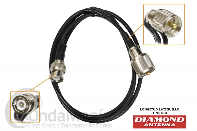 DIAMOND M102B LATIGUILLO DE BAJA PERDIDA CON 1 METRO DE CABLE, PL MACHO A BNC MACHO -ORIGINAL JAPON- - Latiguillo de 1 metro de longitud con cable coaxial de baja prdida 2D-LFB-S de 50 Ohm con dos conectores soldados en cada extremo un PL macho y un BNC macho. Ideal para medidores de ROE y Vatmetros,...