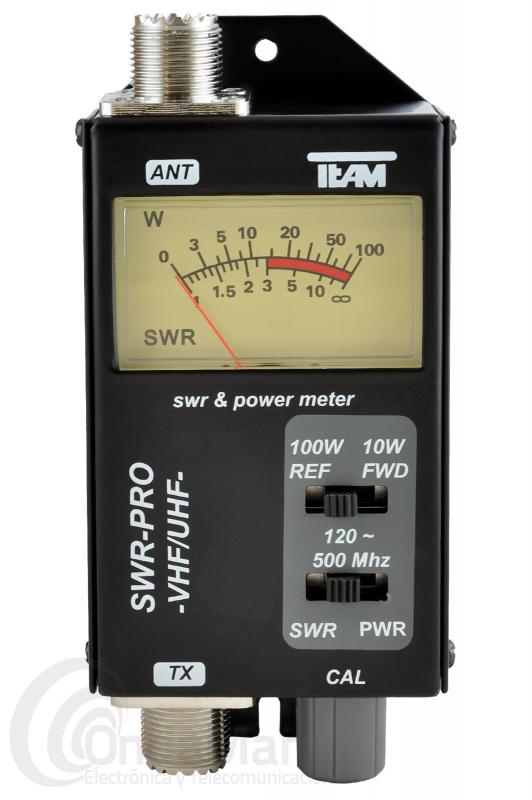 TEAM PR-2500 MEDIDOR SWR PRO-UHF/VHF DE ROE Y VATIMETRO DE 120 A 500 MHZ - Medidor de estacionarias ROE y vatímetro con un rango de frecuencia de 120 a 500 Mhz y una potencia máxima de 100 W.