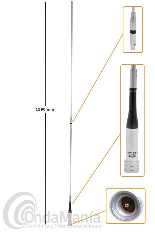 ANTENA MOVIL DE VHF DIAMOND SG-2000 - Antena para mvil de VHF Diamond SG-2000 de 7/8 con 1,59 mts de longitud, 5,2 dB de ganancia, 400 g de peso, 150 W de potencia mxima, conector PL,...