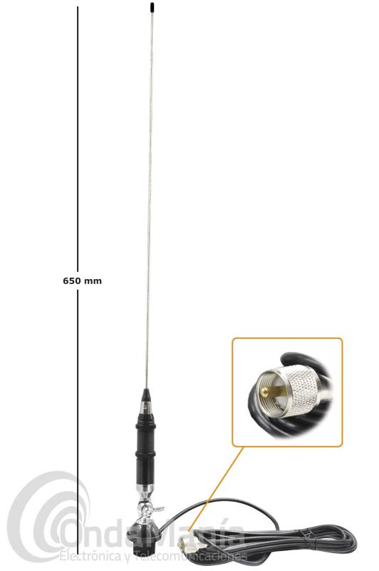 D-ORIGINAL DX-AM-27 PAL ANTENA PARA MOVIL DE BANDA CIUDADANA CB-27 - Antena móvil para banda ciudadana CB-27 con palomilla, abatible 180º, es muy fácil de ajustar la ROE a través de los dos anillos que tenemos en la bobina de la antena, incluye cable y base de palomilla.