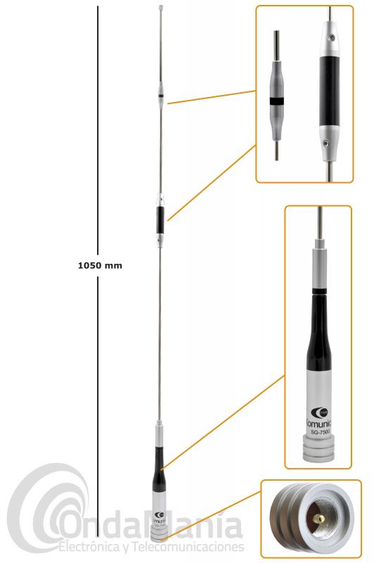 KOMUNICA PWR-SG-7500 ANTENA DOBLE BANDA VHF/UHF PARA MOVIL