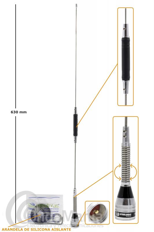 ANTENA MOVIL DE BANDA CIUDADANA CB-27 STEELBRAS AP-4187 CON MUELLE Y BOBINA EN EL CENTRO