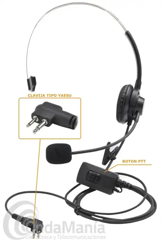 TELECOM MAD-1A-MB-M MICRO-AURICULAR CON DIADEMA Y MICRO CON  BOOM CONMUTACION TIPO MOTOROLA/YAESU
