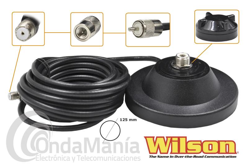 BASE MAGNETICA PL WILSON MADE IN USA - Base magnética PL con 125 mm de diámetro Wilson, incluye conector PL, 4 metros de cable RG-58 aprox. y tapón para el conector PL