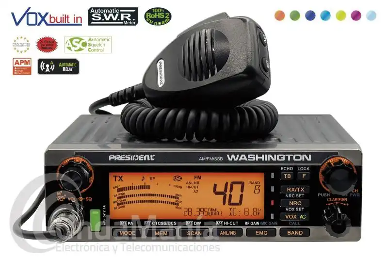 EMISORA DE AM/FM/SSB PRESIDENT WASHINGTON AM-FM-SSB, 80 W DE POTENCIA PEP, APM, AUTOMATIC RELAY,...