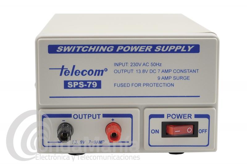 TELECOM SPS-79 FUENTE DE ALIMENTACION CONMUTADA CON 13,8 V Y DE 7 A 9 AMP. - Fuente de alimentación conmutada, con una tensión de salida de 13,8 V y una intensidad de 9 Amp de pico y 7 Amp. continuos.