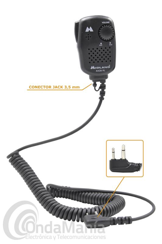 MICRO ALTAVOZ MIDLAND MA-26XL CON VOLUMEN REGULABLE - Micrófono altavoz con control de volumen con conector de 2 pins a 90º.