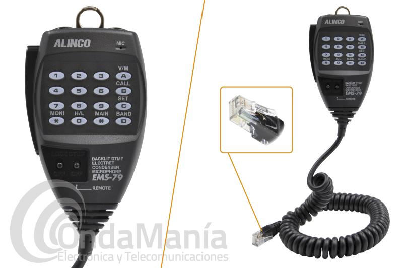 ALINCO EMS-79 MICROFONO CON DTMF PARA EL ALINCO DR-735 - Micrófono de mano Alinco EMS-79 con DTMF y conector tipo RJ-45, es compatible con el Alinco DR-735