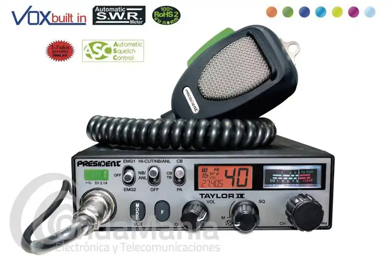 EMISORA DE CB-27 PRESIDENT TAYLOR IV DM ASC 12 / 24 V NUEVA VERSION CON DIGIMIKE