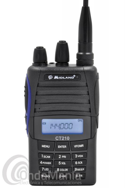 MIDLAND CT-210 PORTATIL DE VHF - OUTLET - REFURBISHED - El Midland CT210 es un transceptor porttil que opera en la banda de radioaficin de VHF. A pesar de su reducido tamao, incorporan un completo y funcional teclado alfanumrico y todas las caractersticas especficas que los sitan en lo ms alto de su gama.