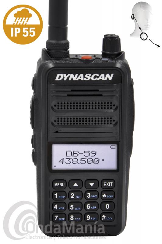WALKI TALKI DOBLE BANDA VHF-UHF DYNASCAN DB-59 CON RADIO FM COMERCIAL+PINGANILLO Y PORTE DE REGALO - Walki talki doble banda UHF/VHF Dynascan DB-59 con radio FM comercial, 5 W en VHF y 4 W en UHF, dispone de 400 canales de memoria, batería de Ion-Litio con 7,2 V y 1700 mAh, función VOX, incluye CTCSS y DCS, linterna incorporada,....