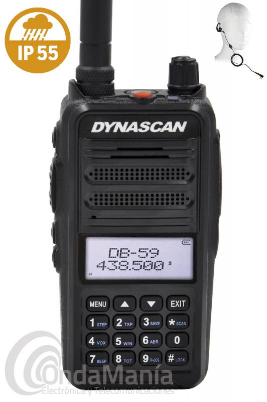 WALKI TALKI DOBLE BANDA VHF-UHF DYNASCAN DB-59 CON RADIO FM COMERCIAL+PINGANILLO Y PORTE DE REGALO - Walki talki doble banda UHF/VHF Dynascan DB-59 con radio FM comercial, 5 W en VHF y 4 W en UHF, dispone de 400 canales de memoria, batera de Ion-Litio con 7,2 V y 1700 mAh, funcin VOX, incluye CTCSS y DCS, linterna incorporada,....