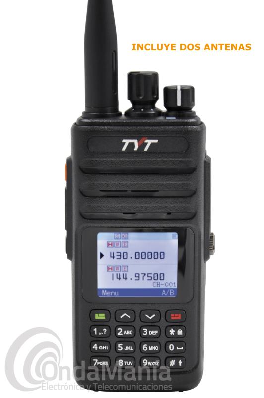 WALKIE TALKIE DOBLE BANDA VHF/UHF TYT TH-UV8200 CON 10 W DE POTENCIA + PINGANILLO - El Walkie talkie TYT TH-UV8200 es un transceptor portátil doble banda UHF y VHF con 10 W de potencia, dispone de una certificación IP67, incluye 2 antenas, 1 normal y otra de alto rendimiento, incluye 256 canales de memoria, función trabajador solitario, tonos CTCSS y DCS, pack de batería de alta capacidad con 2200 mAh, tiene un amplio y colorido display LCD, función VOX, anuncios locales,....