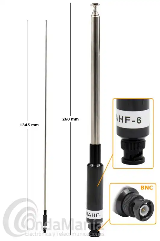 ANTENA TELESCOPICA COMTRAK HA-HF6 BNC PARA 52 MHZ CON CONECTOR BNC