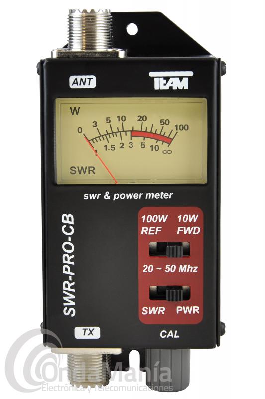 MEDIDOR DE ESTACIONARIAS ROE Y POTENCIA TEAM SWR-PRO-CB CB-6100 - Medidor de estacionarias SWR y potencia Team SWR-PRO-CB-6100 con un rango de frecuencia de 20 a 50 Mhz y una potencia máxima de 150 W, conectores PL,...