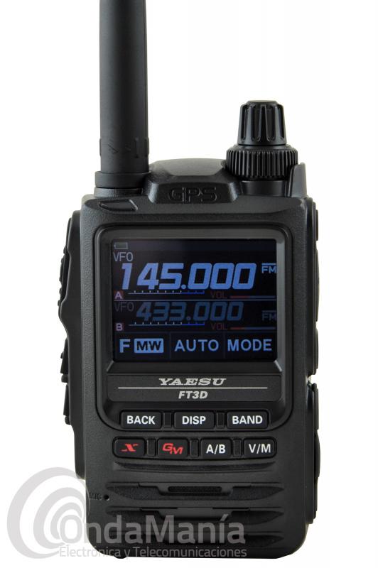 WALKI TALKI DOBLE BANDA YAESU FT-3D ANALOGICO Y DIGITAL FUSION C4FM CON BLUETOOTH - El walki talky doble banda VHF/UHF 144/430 Mhz Yaesu FT-3D es un equipo con avanzadas funciones como pantalla LCD de gran tamao tctil en color, dispone de modo de modulacin digital C4FM como el FTM-400 o el FTM-100 y analgico, Bluetooth, una recepcin continua en la banda A de 0,5 a 729Mhz y de 800 a 995 Mhz y en la banda B de 108 a 580 MHz, alta sensibilidad de recepcin en los 66 canales GPS, batera de Li-Ion con 2200 mAh, modem de datos, recepcin simultnea en AM/FM, 5 W de potencia,...