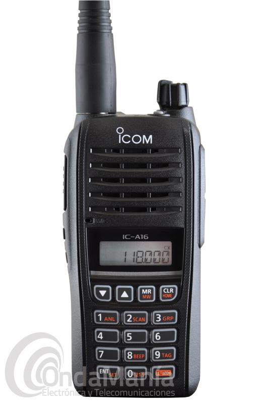 ICOM IC-A16E#42 WALKIE TALKIE DE VHF DE BANDA AEREA IP67, 6 W, CON 8,33 Y 25 KHZ,.. - Walki talki  de banda aérea VHF Icom IC-A16 con 6 W de potencia, con un grado de protección IP67, espaciado de canales 8,33 y 25 kHz, ideal para utilizarlo en ámbitos ruidosos con sus 1500 mW para unas comunicaciones claras, incluye cargador de sobremesa, batería de ion litio con  7,2 V y 2280 mAh de capacidad.