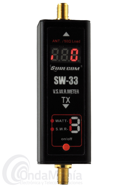SURECOM SW-33 MEDIDOR DIGITAL DE POTENCIA Y S.W.R ESTACIONARIAS DE 125 A 525 MHZ - El Surecom SW-33 es un medidor digital de ROE (estacionarias ) S.W.R. y potencia con batería de li-Ion, mide la ROE de forma automática sin necesidad de calibración y permite medir potencia hasta un máximo de 100 W.