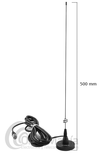DIAMOND MR-77B ANTENA MAGNETICA DOBLE BANDA CON CONECTOR BNC - Antena magnética doble banda Diamond MR-77-B con conector BNC en el extremos del cable, dispone de 3,4 dBi en UHF, 0,5 mts de longitud, 70 W de potencia max y 400 gr de peso.