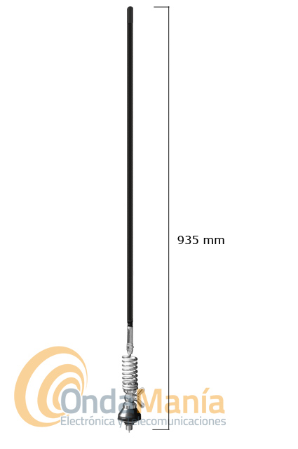 PRESIDENT GAMMA 90 ANTENA DE MOVIL PARA CB 27 MHZ - Antena de 27 Mhz banda ciudadana de 1/4 de onda con rótula y una movilidad de giro de 90º, construida en fibra de vidrio negra, la antena tiene la ROE preajustada, 3 dBi de ganancia, una longitud de 935 mm, potencia max. 400 W PEP,...