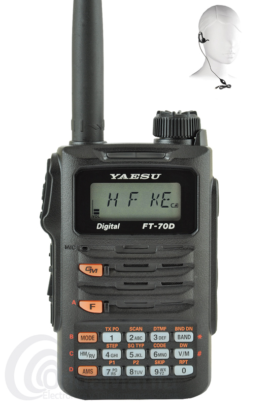YAESU FT-70DE WALKIE DOBLE BANDA ANALOGICO/DIGITAL C4FM FUSION - Walkie doble banda UHF y VHF analógico y digital C4FM FUSION, con 5 W de potencia, 1105 canales de memorias, norma IP54 protección contra polvo y agua, dispone de un gran altavoz frontal 