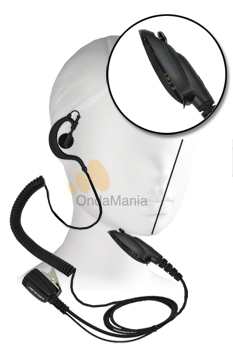 MICRO-AURICULAR 130R-GP-320/GP-340 - Micrófono auricular ergonómico con cable rizado de color negro para MOTOROLA tipo GP-340 / GP-320.